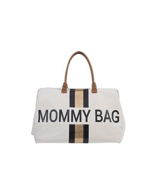 Childhome Mommy Bag Borsa Fasciatoio 55x30x40 cm Righe Nero Oro Include materassino per il cambio