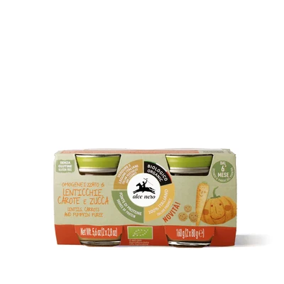 Alce Nero Omogeneizzato di Lenticchie Carote e Zucca 2x80g