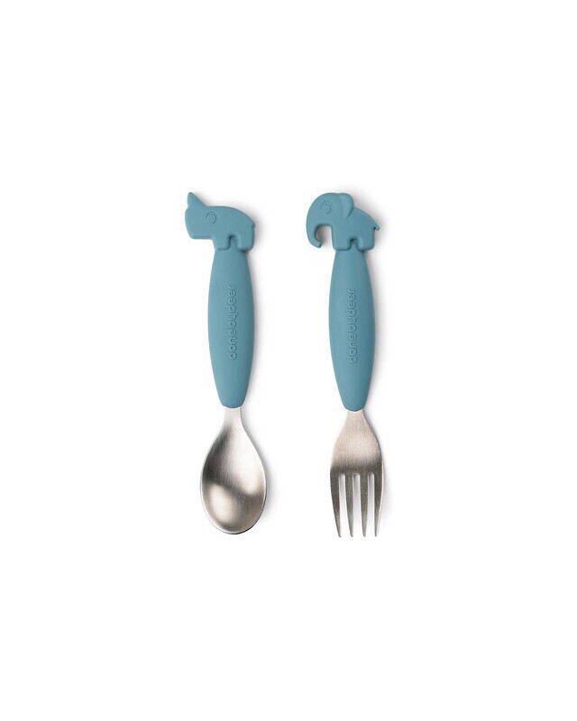 Done By Deer
Set Posate Antiscivolo Forchetta e Cucchiaio Blu Silicone Alimentare e Acciaio inossidabile