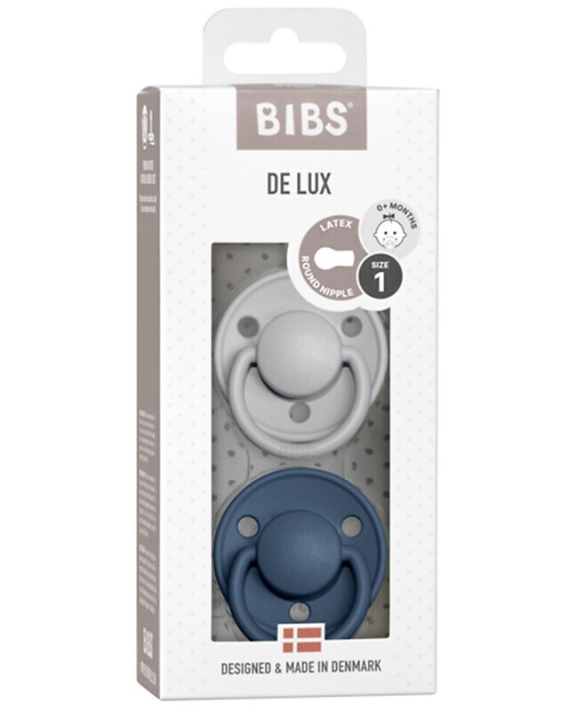 Bibs De Lux Set Succhietti 0-6 Mesi Grigio e Blu Gomma Naturale