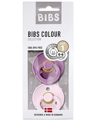 Bibs Colour Pacifier Set Succhietti Lavanda e Rosa Baby 0+ Mesi Tettarella Rotonda in Gomma 2pz