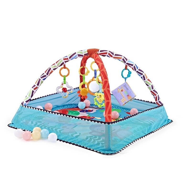 Kikka Boo Tappetino Giostrina Blu Recintato con 18 Palline Colorate