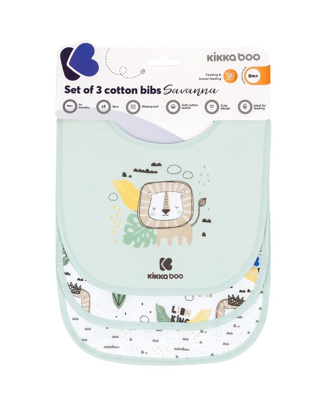 Kikka Boo Set Bavaglini Savana in Cotone Verde 3 pz
