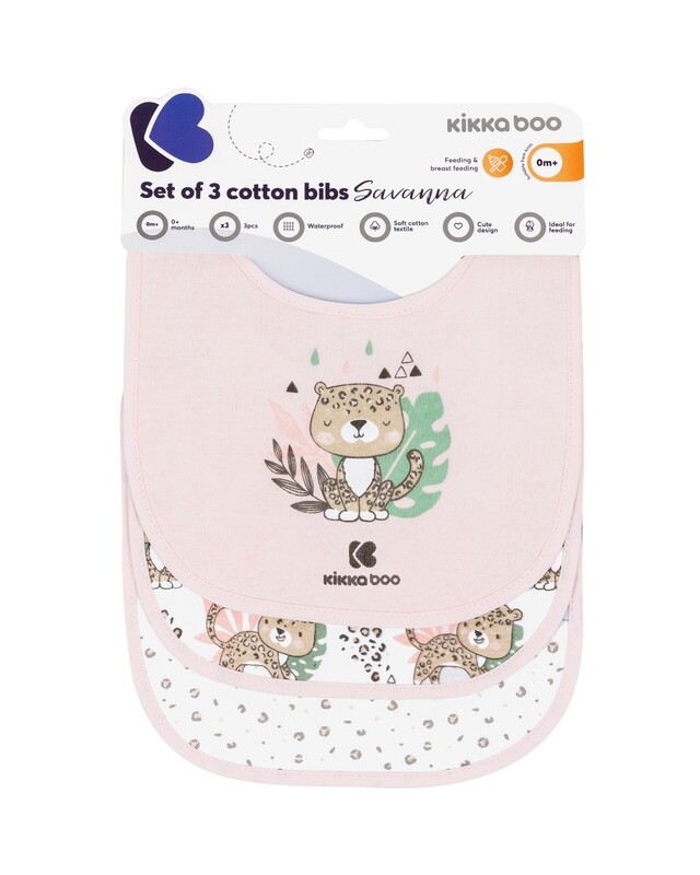 Kikka Boo Set Bavaglini Savana in Cotone Rosa 3 pz