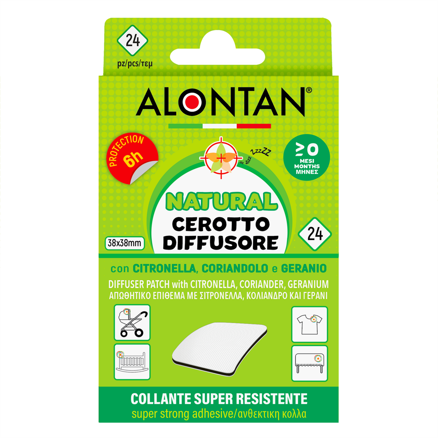 Alontan Natural Cerotto Antizanzare 38x38mm 24pz