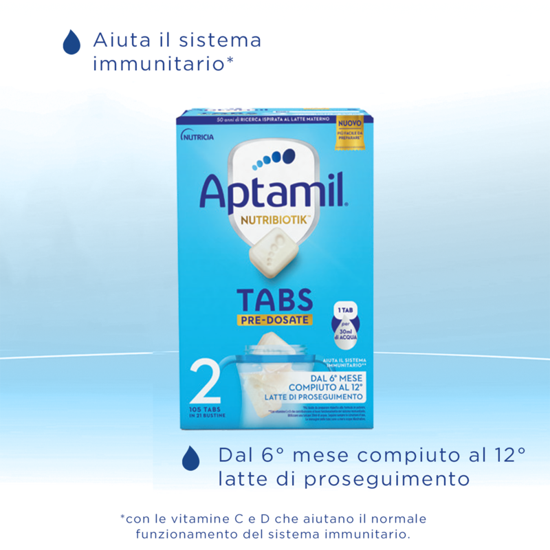 Aptamil Latte 2 Polvere in Tabs Pre Dosate 105 pz in 21 bustine da 24gr