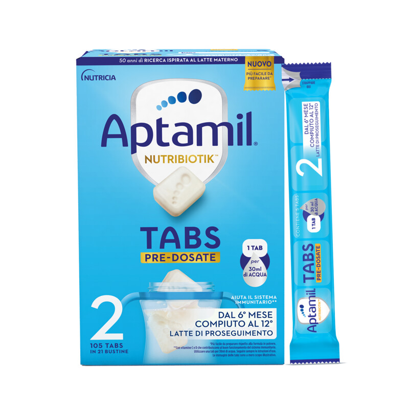 Aptamil Latte 2 Polvere in Tabs Pre Dosate 105 pz in 21 bustine da 24gr