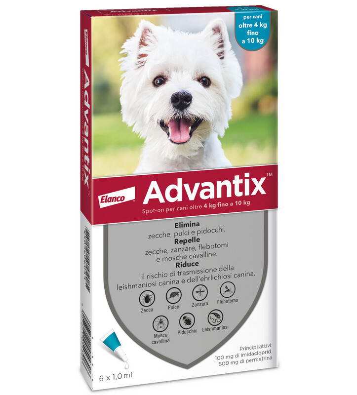 Advantix Spot-On Antiparassitario per Cani da 4 a 10 kg confezione da 6 Pipette da 1 ml