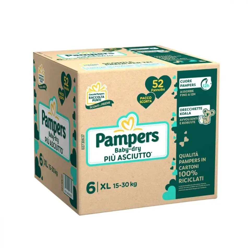 Pampers Pannolino Baby Dry XL 15-30 kg Quadripack da 52Pz