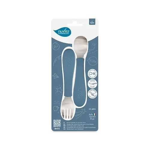 Nuvita Set Cucchiaio e Forchetta Blu 12m+