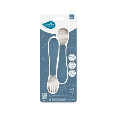 Nuvita Set Cucchiaio e Forchetta Blu 12m+