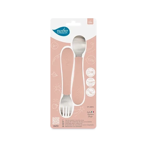 Nuvita Set Cucchiaio e Forchetta Rosa 12m+