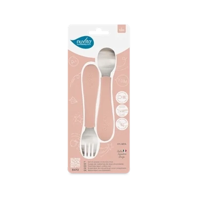 Nuvita Set Cucchiaio e Forchetta Rosa 12m+