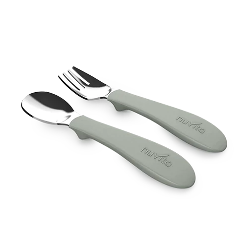 Nuvita Set Cucchiaio e Forchetta Grigio 12m+