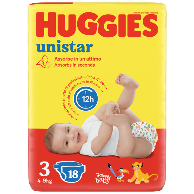 Huggies Pannolino Unistar 3 Tg 4-9kg da 18pz