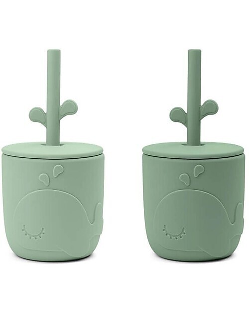 Done By Deer
Set 2 Tazze con Tappo e Cannuccia Peekaboo Verde 100% Silicone Alimentare