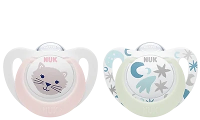 Nuk Succhietti Star Day &amp; Night Silicone 0-6 Mesi 2pz
