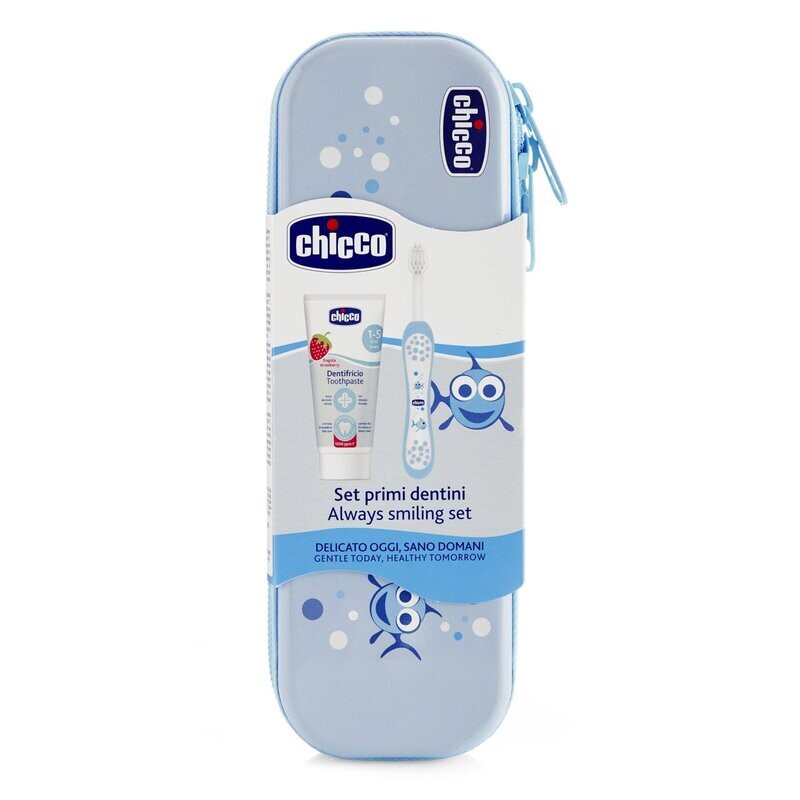 Chicco Set Primi Dentini con Spazzolino e Dentifricio Azzurro