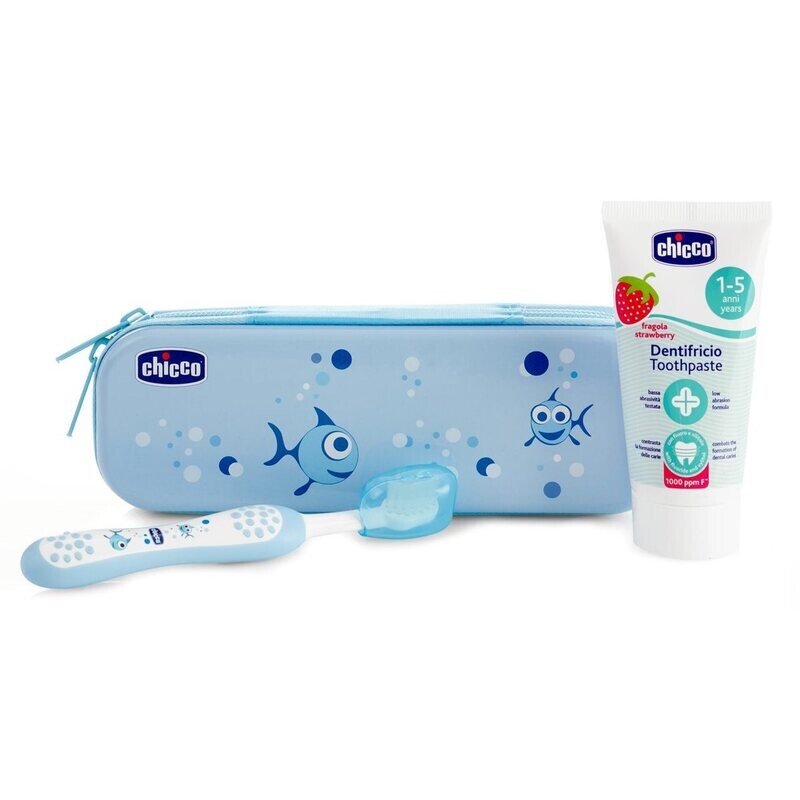 Chicco Set Primi Dentini con Spazzolino e Dentifricio Azzurro