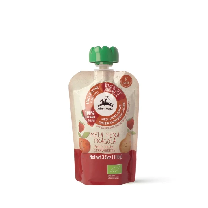 Alce Nero Puree di Frutta Mela Pera Fragola 100g