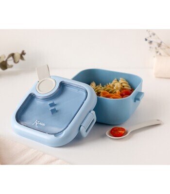 Kiokids Contenitore Pranzo Blu con Cucchiaio Grigio 750ml