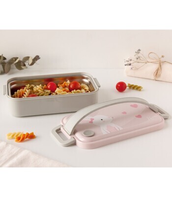 Kiokids Contenitore Pranzo Rosa in Acciaio Inossidabile