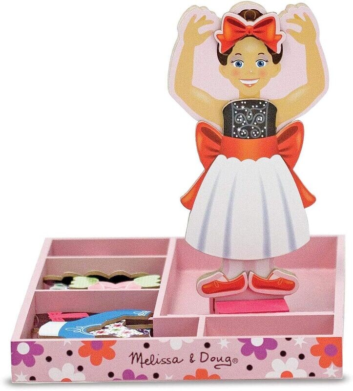 Melissa &amp; Doug Bambola in Legno con Guardaroba Magnetizzato da 29 pz