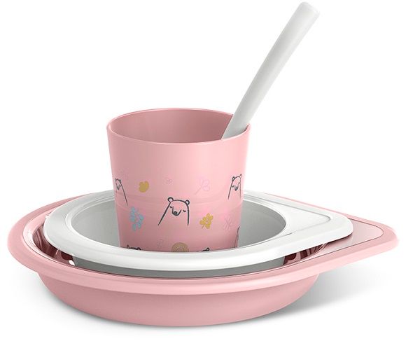 Suavinex Set Svezzamento Rosa da 4 pz  piatto, ciotola, tazza e cucchiaio.