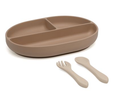 Kiokids Set Pappa in Silicone con Piattino 3 Scomparti con Ventosa Cucchiaino e Forchetta