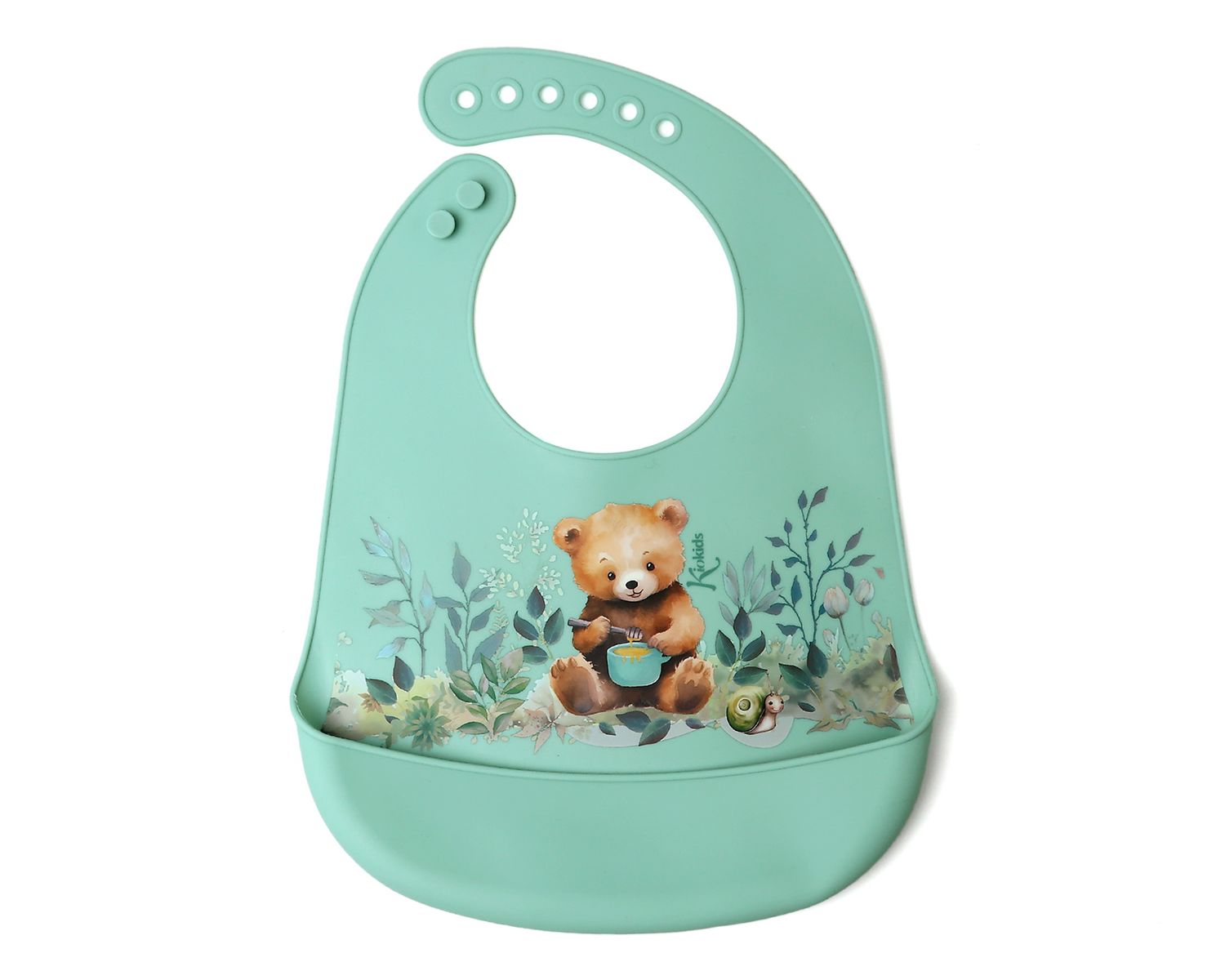 Kiokids Bavaglino Morbido in Silicone Orso Salvia