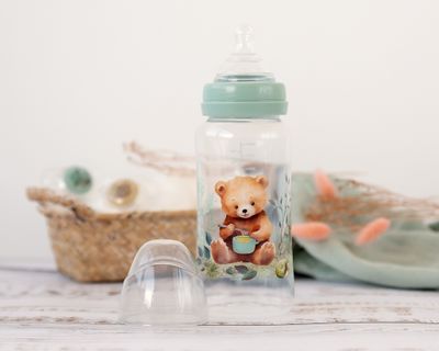 Kiokids Biberon Anticolica con Tettarella Flusso Regolabile Orso Salvia 360 ml