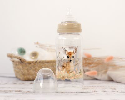 Kiokids Biberon Anticolica con Tettarella Flusso Regolabile Cervo Begie 360 ml