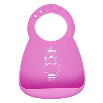 Chicco Bavaglini in Silicone Rosa con Tasca facile da rotolare