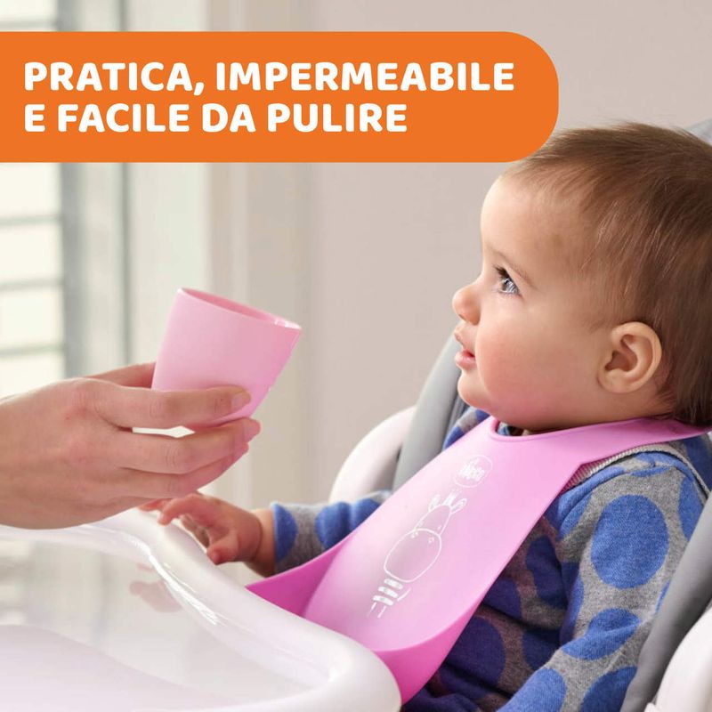 Chicco Bavaglini in Silicone Rosa con Tasca facile da rotolare