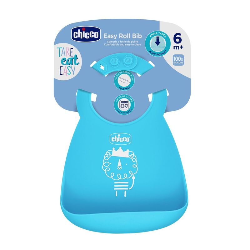 Chicco Bavaglini in Silicone Azzurro con Tasca facile da rotolare