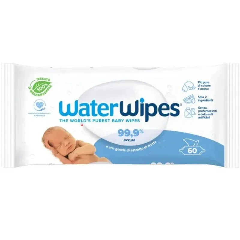 WaterWipes Original Salviette Umidificate per Neonati Biodegradabili, 99,9% di Acqua  Confezione da 60