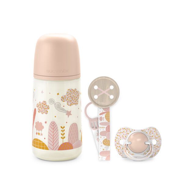 Suavinex Set Nascita Dreams Rosa Biberon Sx Pro con  Succhietto + Catenella 0-6 mesi