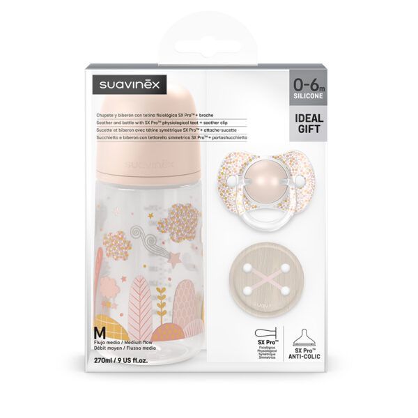 Suavinex Set Nascita Dreams Rosa Biberon Sx Pro con  Succhietto + Catenella 0-6 mesi