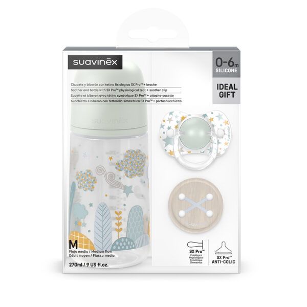 Suavinex Set Nascita Dreams Celeste Biberon Sx Pro con  Succhietto + Catenella 0-6 mesi
