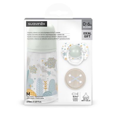 Suavinex Set Nascita Dreams Celeste Biberon Sx Pro con  Succhietto + Catenella 0-6 mesi