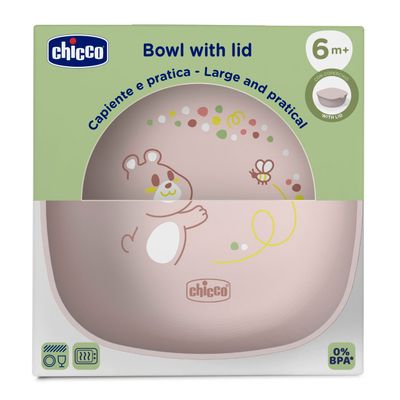 Chicco Set Pappa Svezzamento Ciotola con Coperchio Rosa 6M+