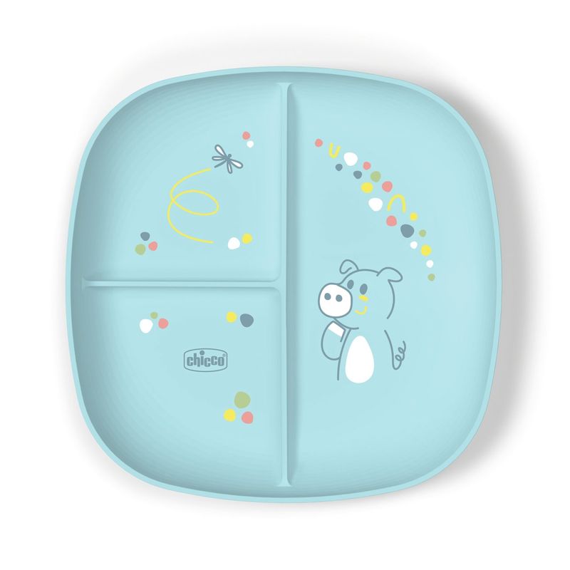 Chicco Set Pappa Svezzamento Piatto Porzionato Azzurro 12M+