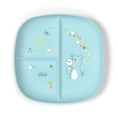 Chicco Set Pappa Svezzamento Piatto Porzionato Azzurro 12M+