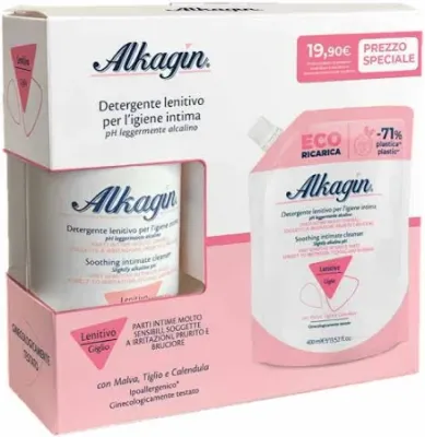 Alkagin Detergente Lenitivo Ph7 Lenitivo con ricarica da 400ml + 400ml