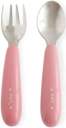 Saro Posate per bambini in acciaio rosa 12m+