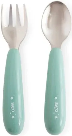 Saro Posate per bambini in acciaio verde 12m+