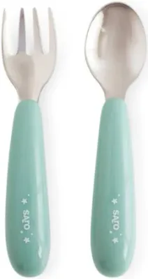 Saro Posate per bambini in acciaio verde 12m+