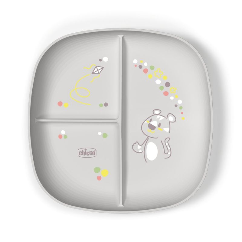 Chicco Set Pappa Svezzamento Piatto Porzionato grigio 12M+