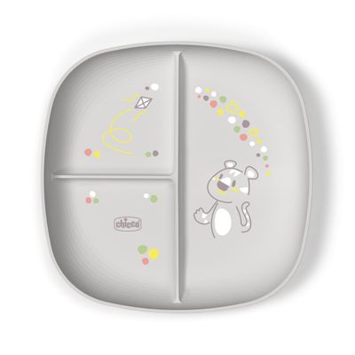 Chicco Set Pappa Svezzamento Piatto Porzionato grigio 12M+