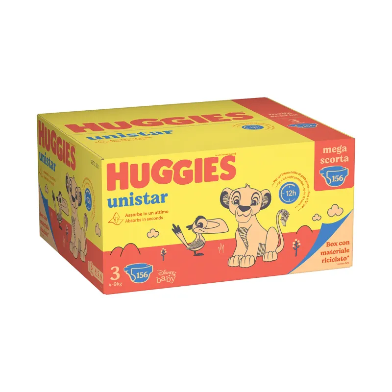 Huggies Pannolino Unistar 3 Tg 4-9kg mega scorta da 156 pz